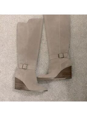 TAUPE knee high wedge boots - excellent condition